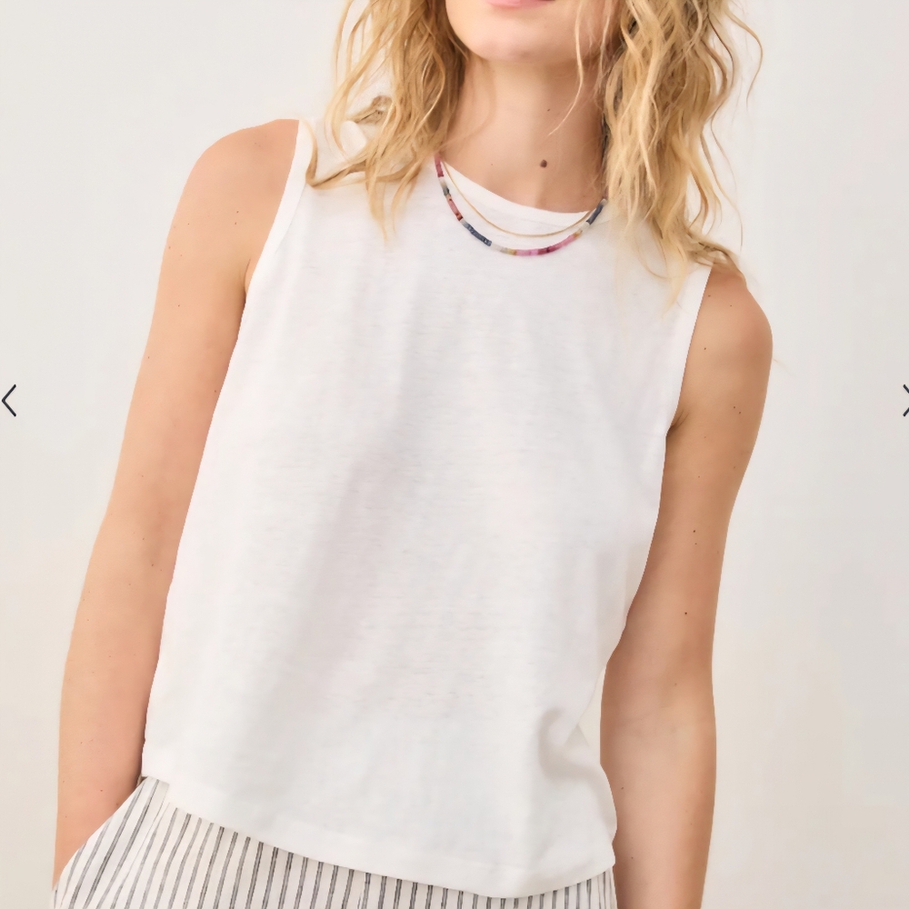 Marine Layer Womens White Hemp Cotton Blend Tank Top Athletic Workout Size XL.